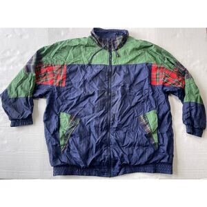 Vintage Maggie Barnes Sport 90s Windbreaker Plaid Green Blue Lined